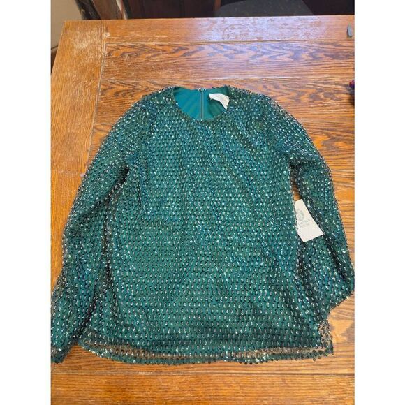 NWT Tuckernuck Hyacinth House Green Sequin Gemma Blouse Long Sleeve Sz XS - Picture 2 of 5